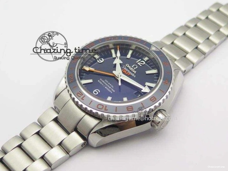 0523 Planet Ocean GMT 43.5mm V6F Goodplanet Orange Marker Blue Dial On SS Bracelet A ModernLook 8215